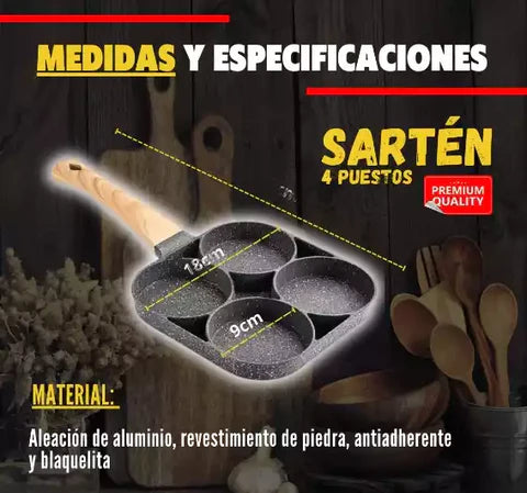 HOT SALE🔥//SARTÉN ANTIADHERENTE 4 PUESTOS